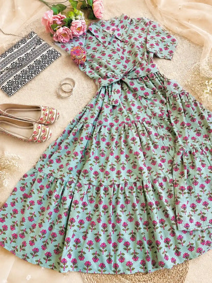 Pastel Block Collar Flared Dress