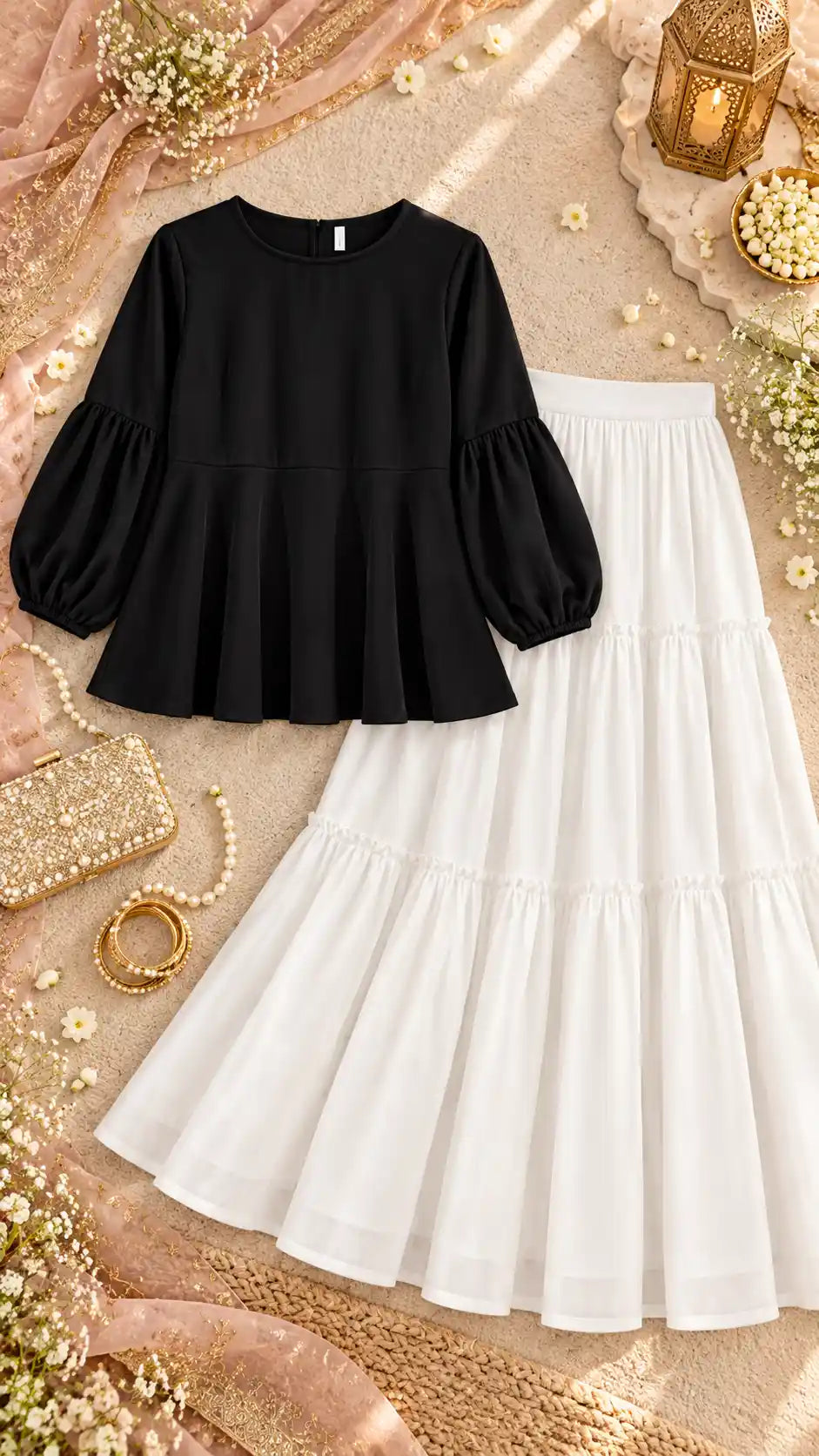 Chic Black Puff Sleeve Peplum Top