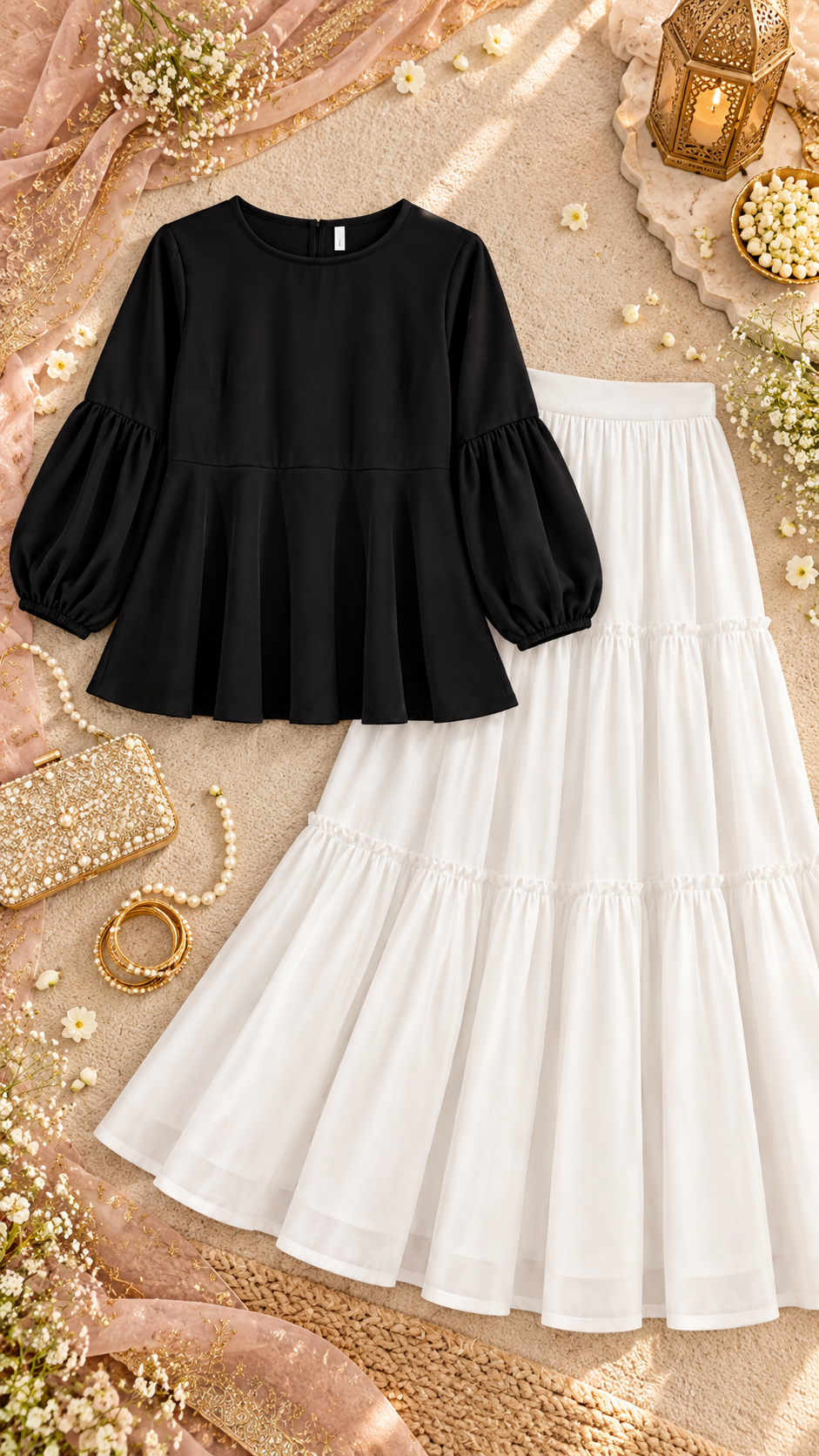 Chic Black Puff Sleeve Peplum Top