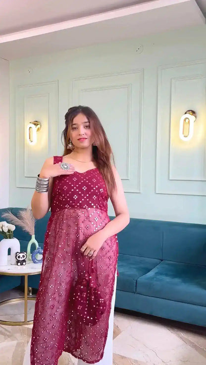 Manie's Claret Maroon Gulnaz Kurta