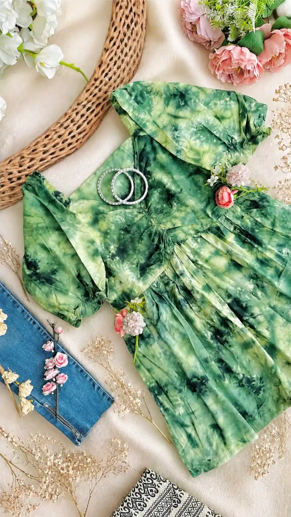 Forest Green Tye Dye Peplum Top