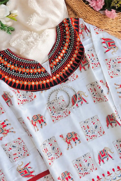 Gamti White Elephant Short Kurta