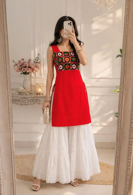 Kutchi Embroidered Red Gulnaz Kurta
