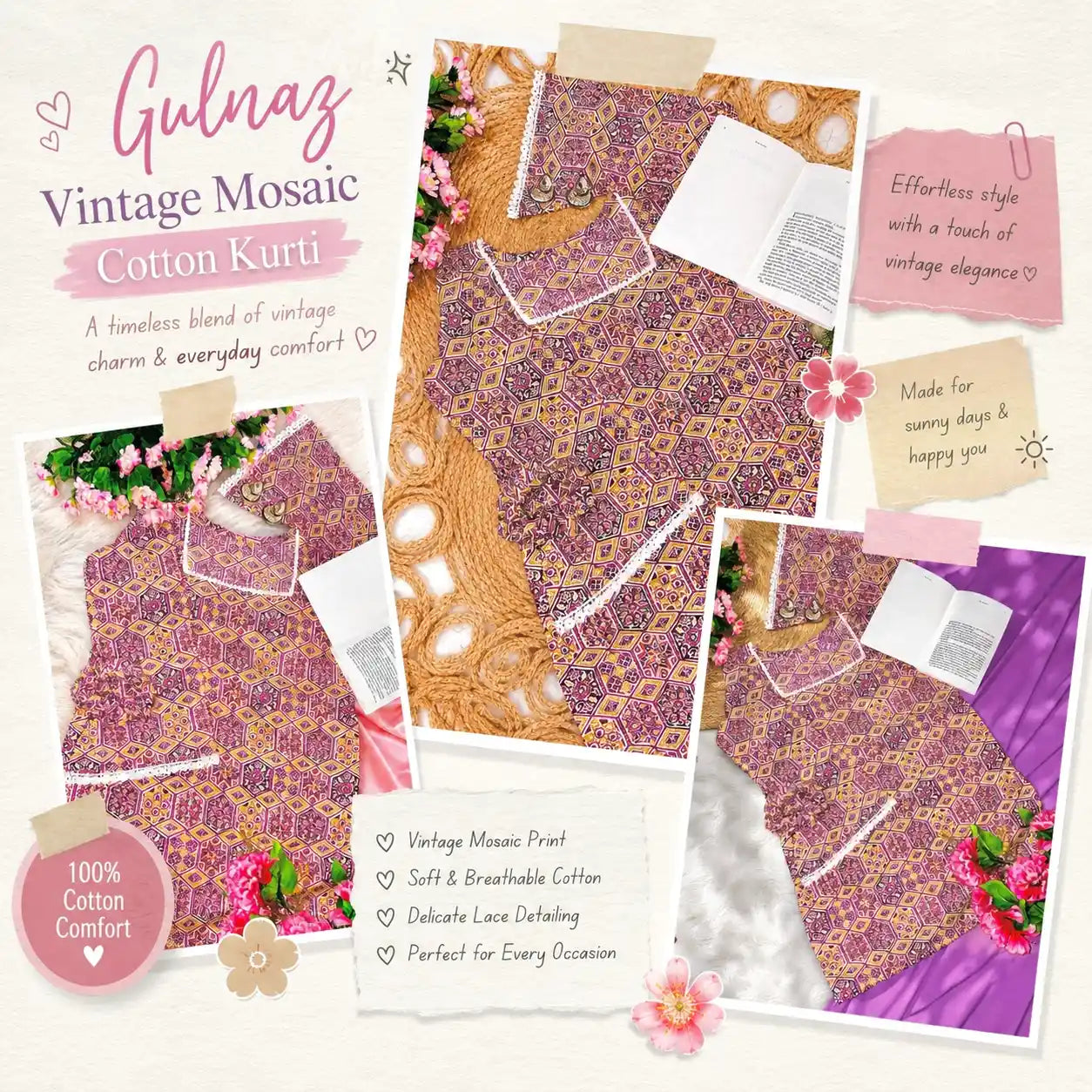 Gulnaz Vintage Mosaic Cotton Kurti