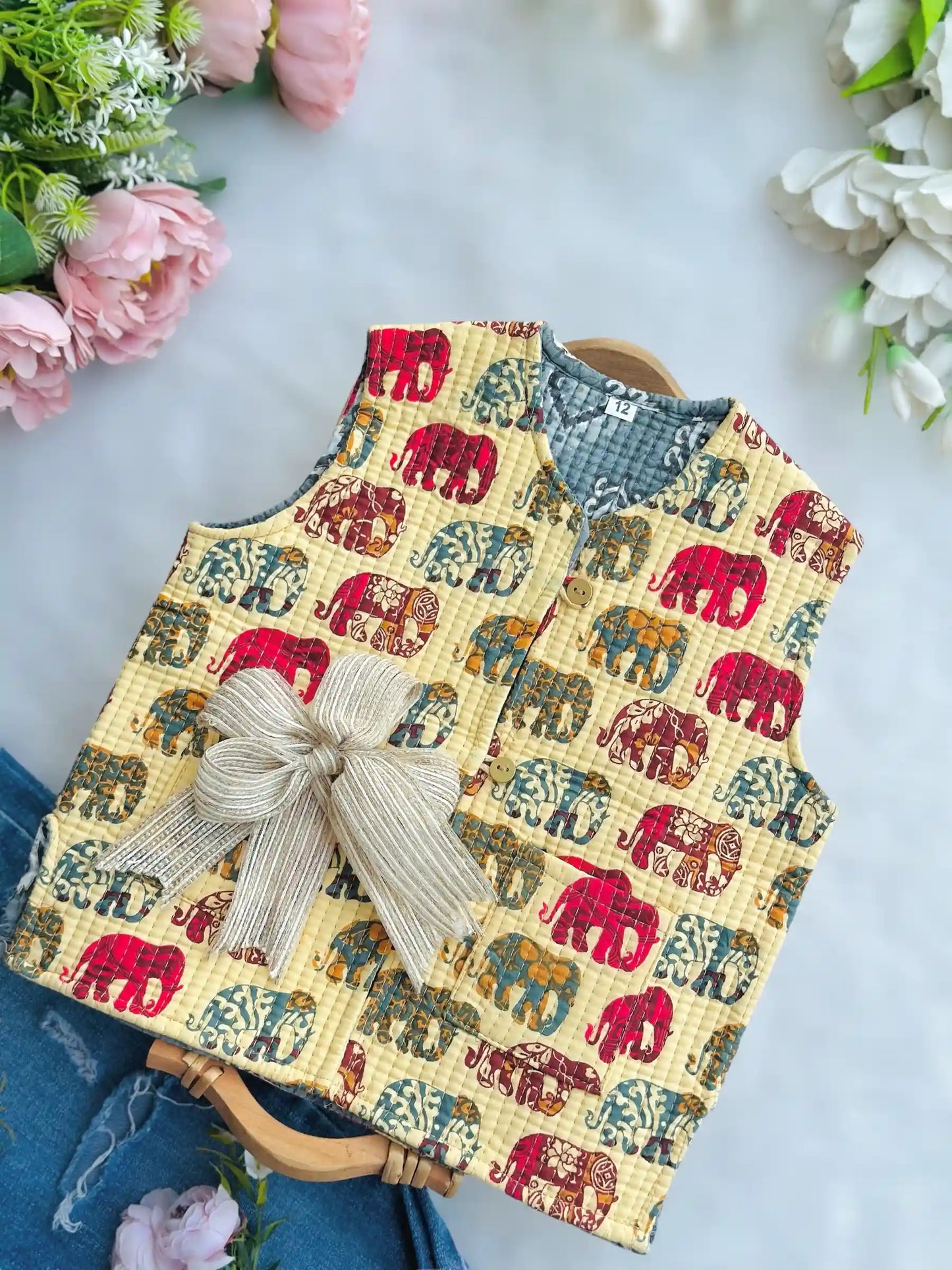 Beige Elephant Kids Jaipuri Jacket