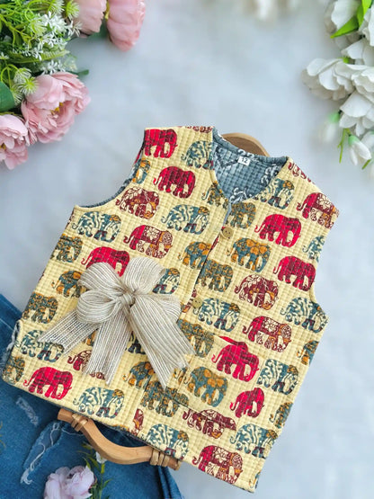 Beige Elephant Kids Jaipuri Jacket