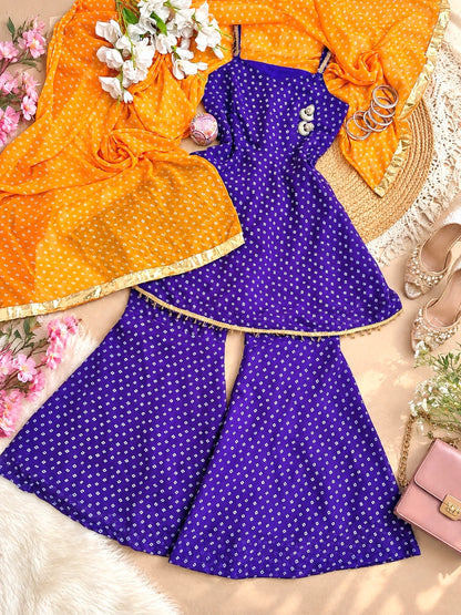 Purple Bandhej Gulnaz Meher Suit