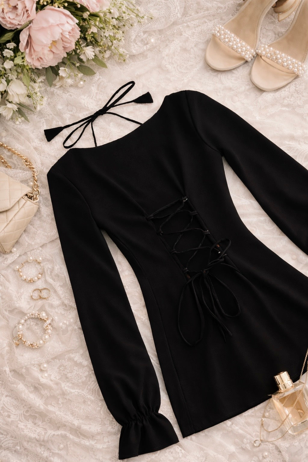 Smoky Black Back Tie Ruffle Set