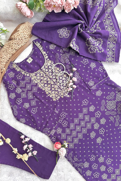 Meher’s Royal Purple Bandhej Suit