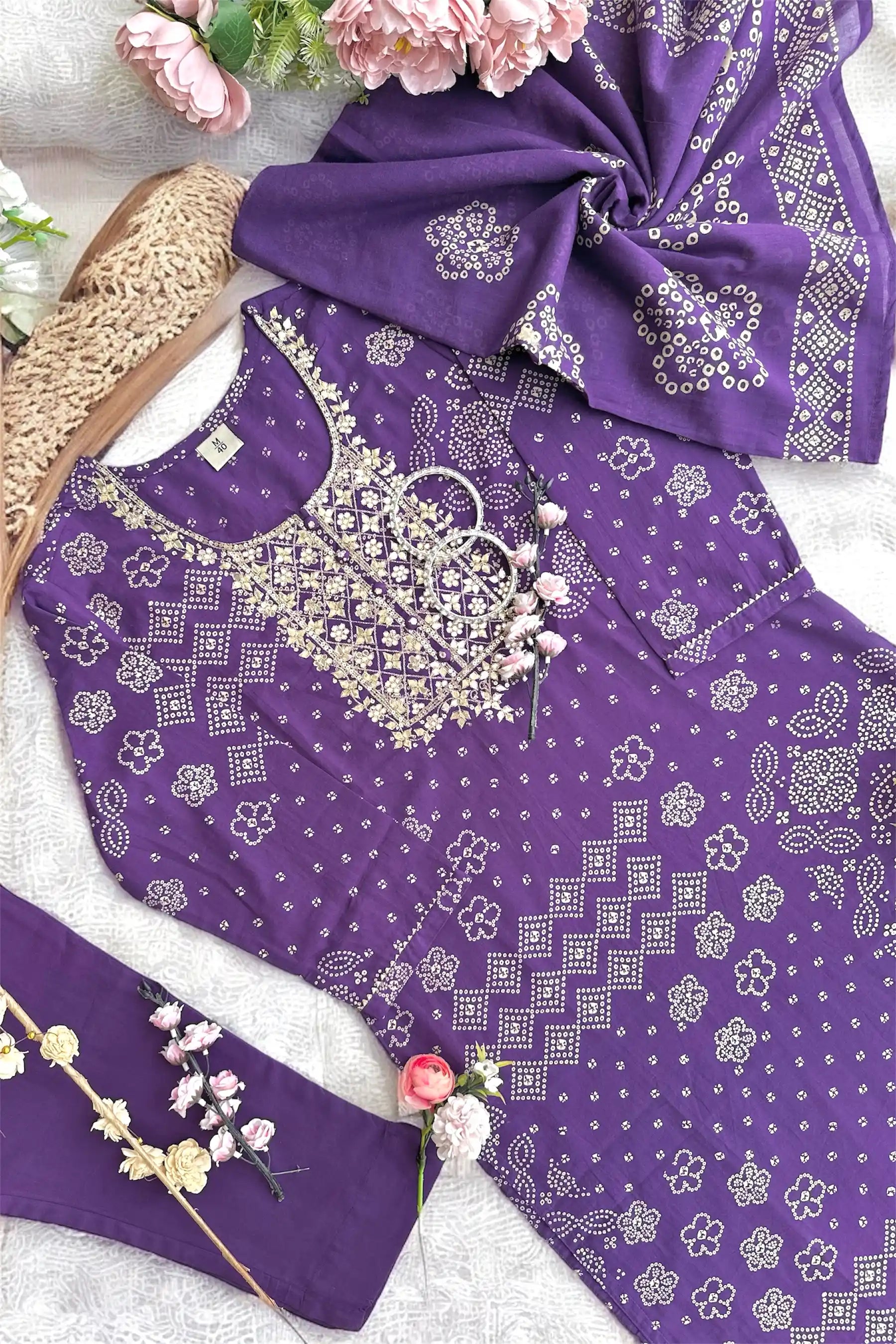 Meher’s Royal Purple Bandhej Suit