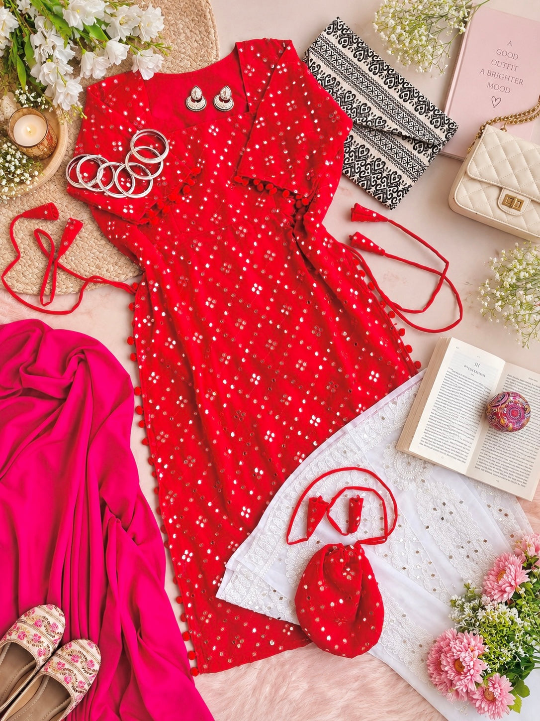 Jaaz Red Embroidered Gulnaz Kurta