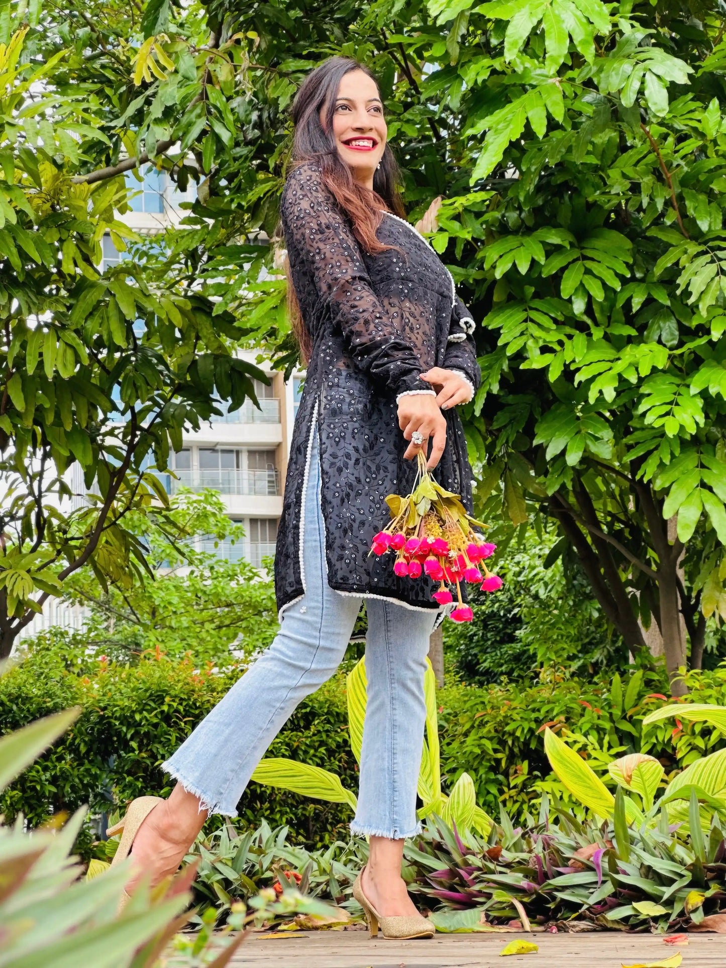 Black Leaf Angrakha Style Kurta