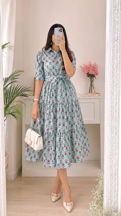 Pastel Block Collar Flared Dress