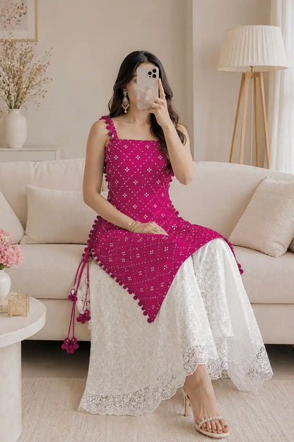 Shimmer Wine Embroidered Gulnaz Kurta