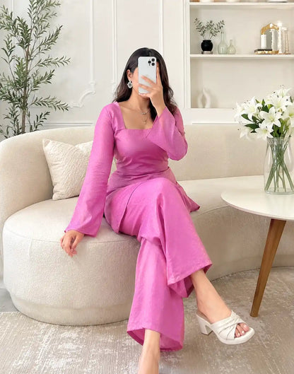Rose Pink Textured Farsi Suit Set