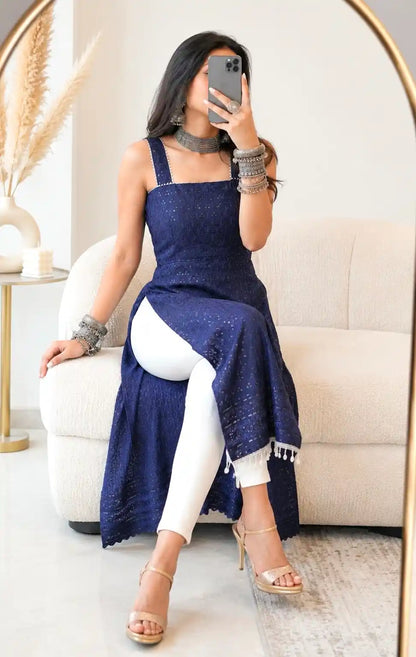Daisy Blue Sequence Dori Gulnaz Kurta