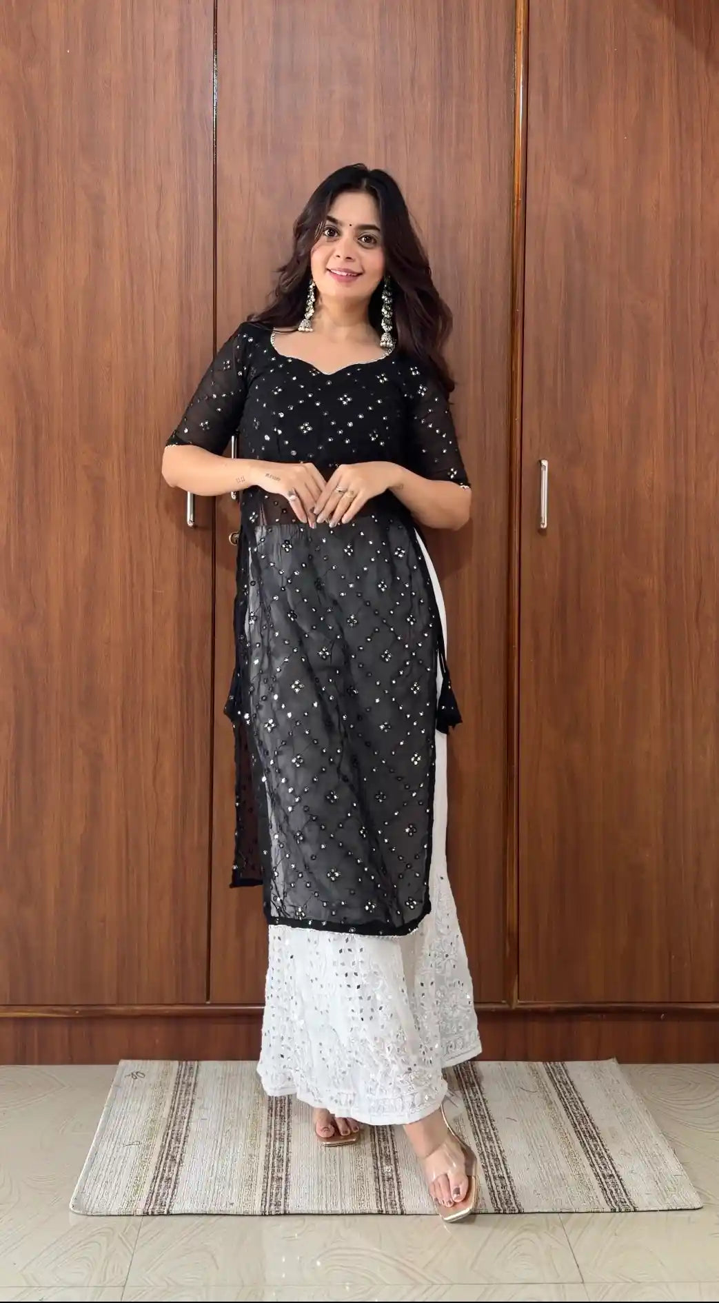 Classy Black Mirror Embroidered Gulnaz Kurta
