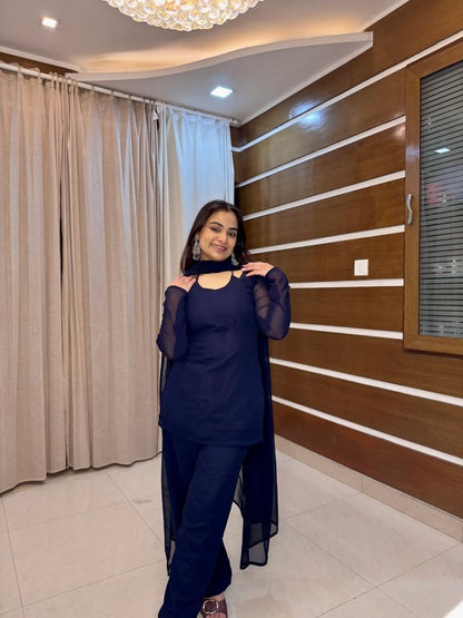Midnight Blue Back Tie Kurta Set