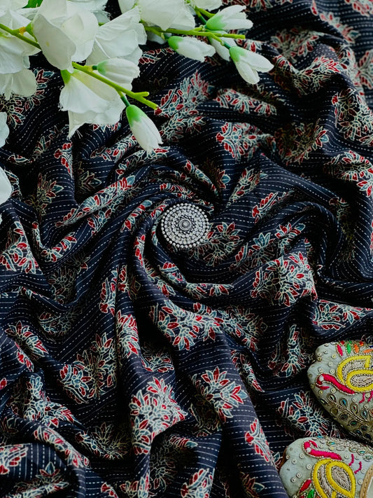 Black Block Handprinted MulMul Fabric Cut