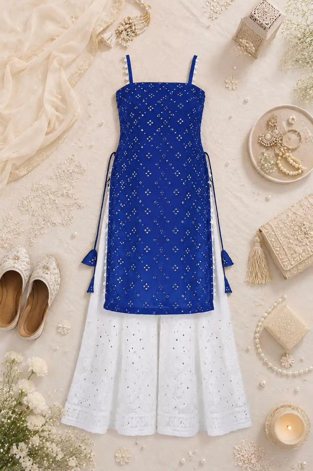 Shimmer Blue Gulnaz Embroidered Kurta