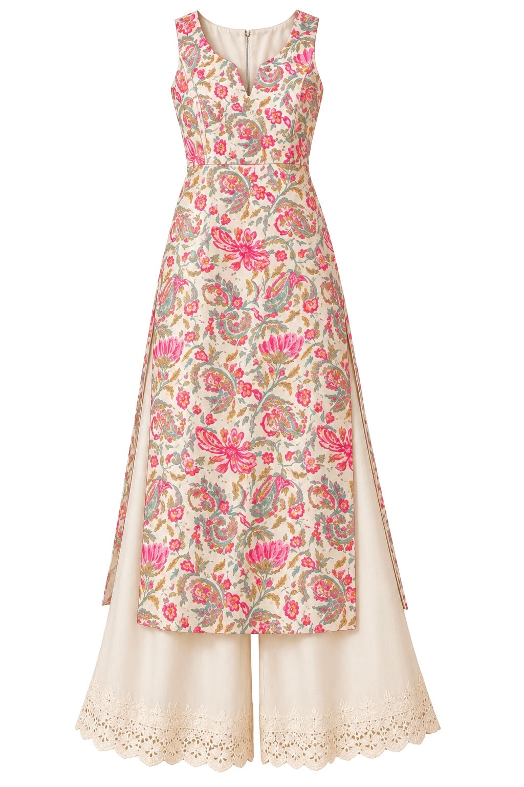 Gulnaz Ivory Paisley Floral Printed Kurta