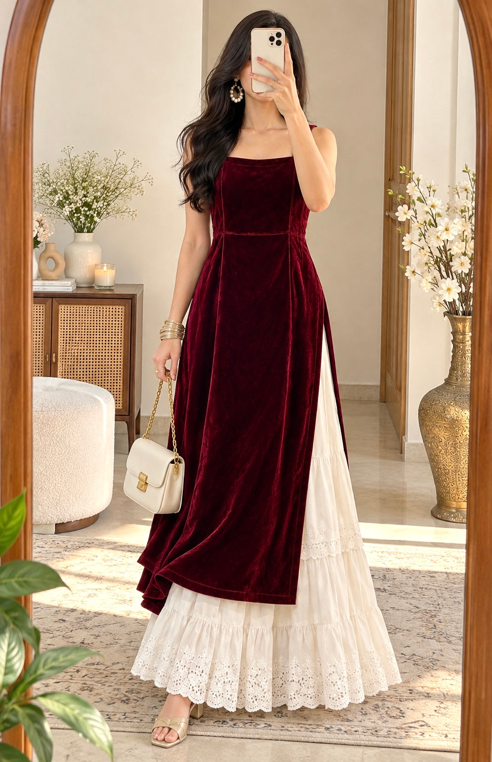Royal Maroon Velvet Gulnaz Kurta