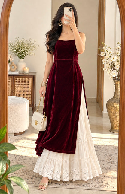 Royal Maroon Velvet Gulnaz Kurta