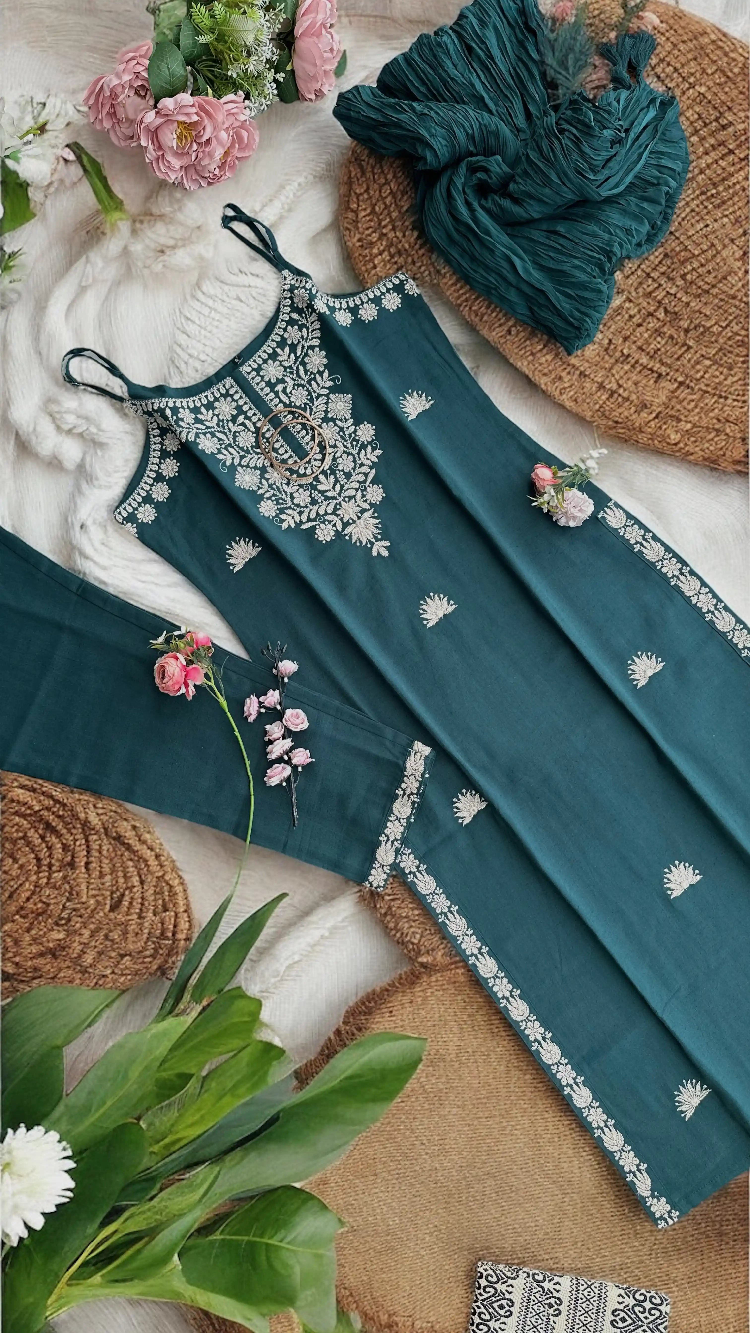 Deep Teal Embroidered Meher Suit