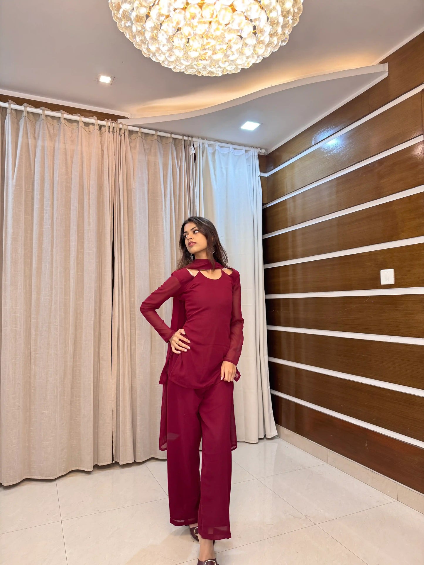 Scarlet Maroon Back Tie Kurta Set