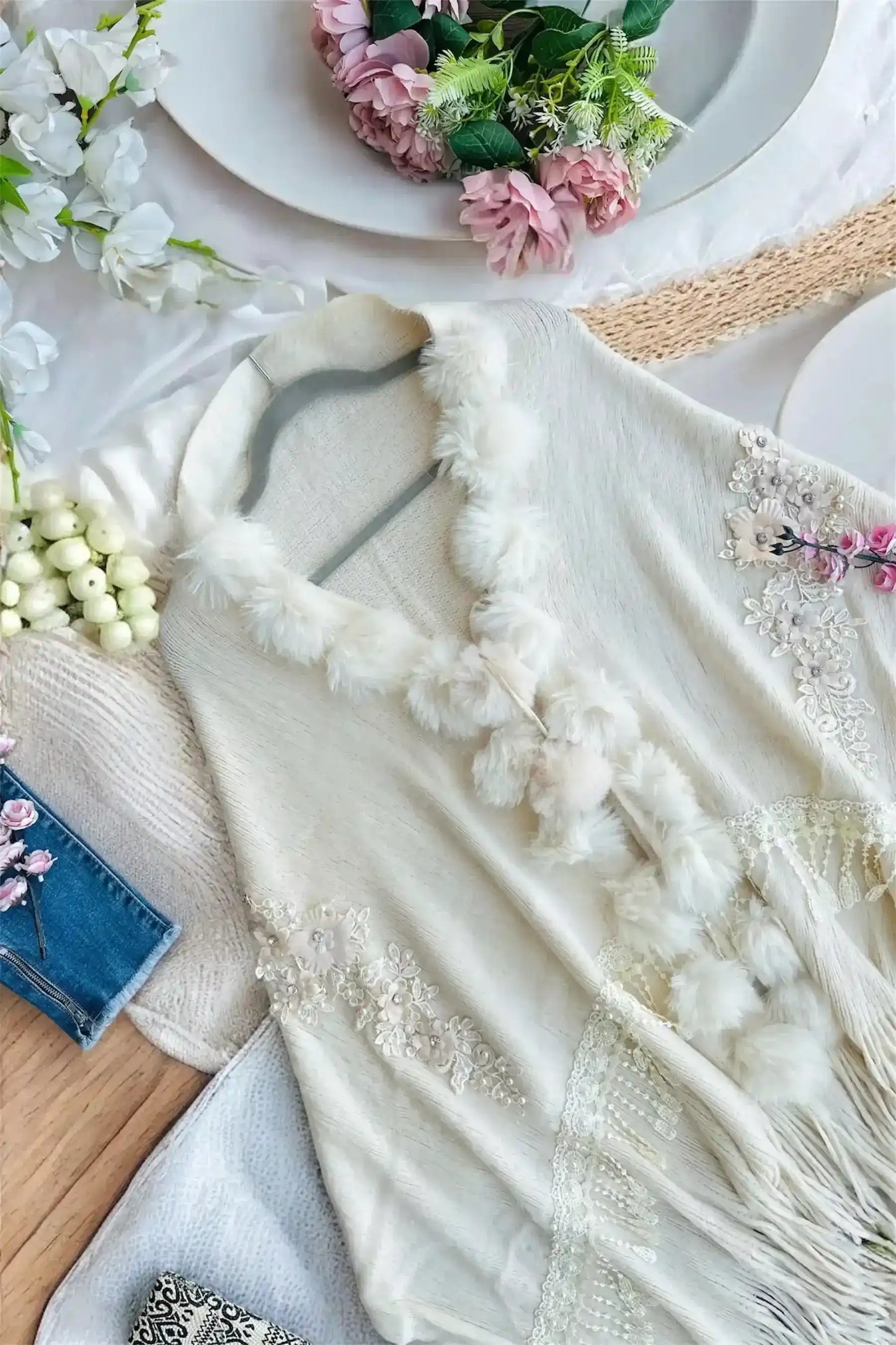 Soft Cream Fur Winter Cape