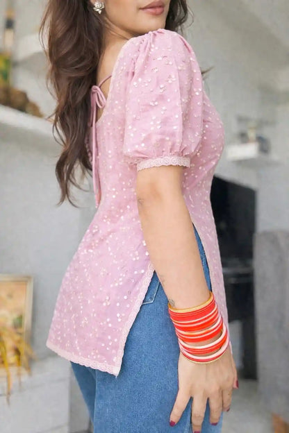 Gulnaz Pink Embroidered Short Kurta