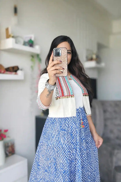 Jaipuri Blue Lehriya Twirl Skirt