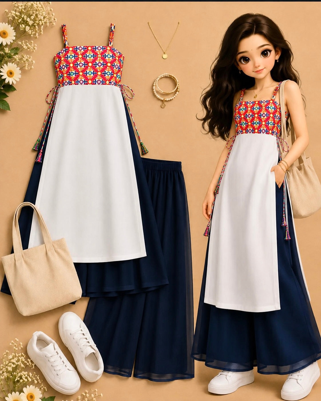 White Gulnaz Kutchi Embroidered Kurta