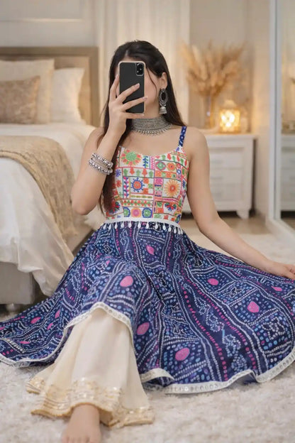 Azure Blue Bandhej Gulnaz Anarkali