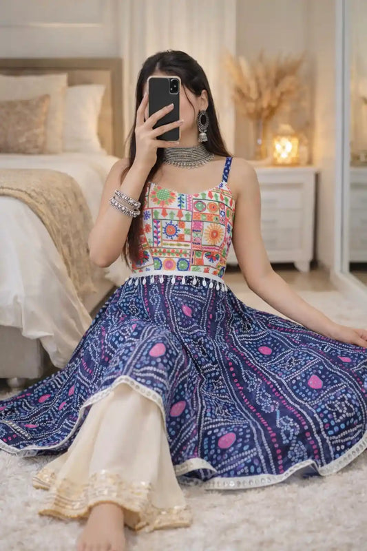 Azure Blue Bandhej Gulnaz Anarkali