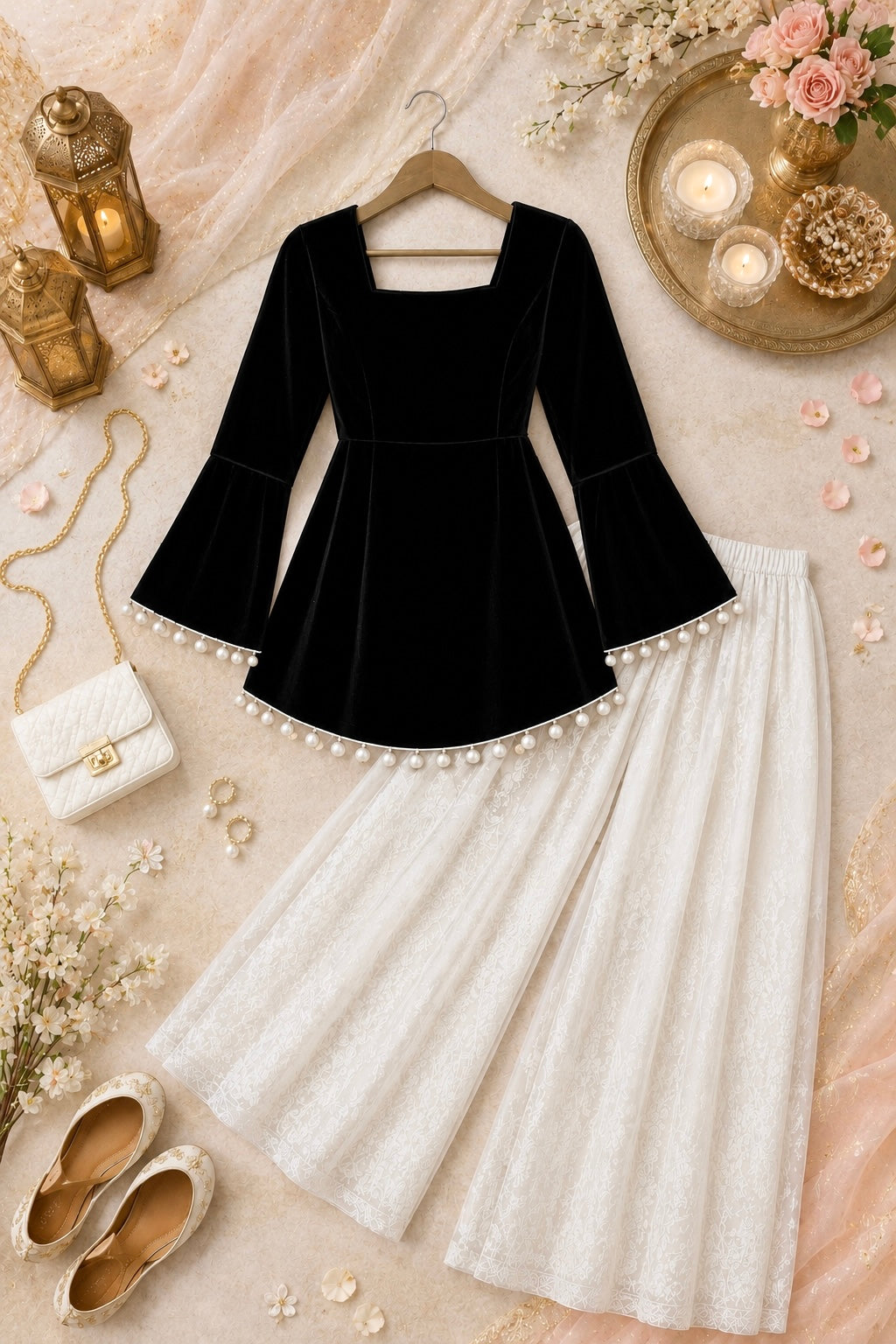 Black Velvet Bell Sleeves Peplum Top