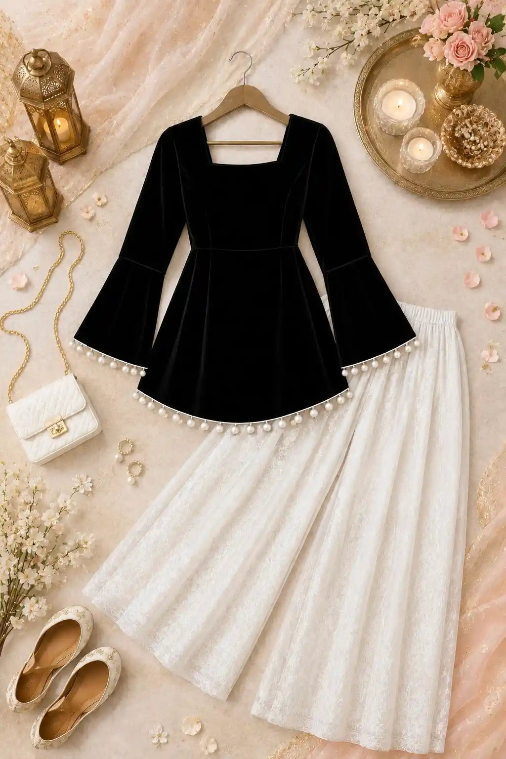 Black Velvet Bell Sleeves Peplum Top