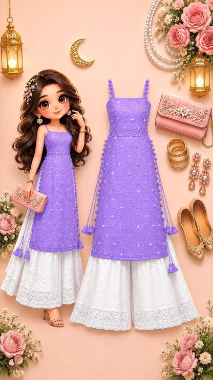 Mirror Lilac Gulnaz Embroidered Kurta