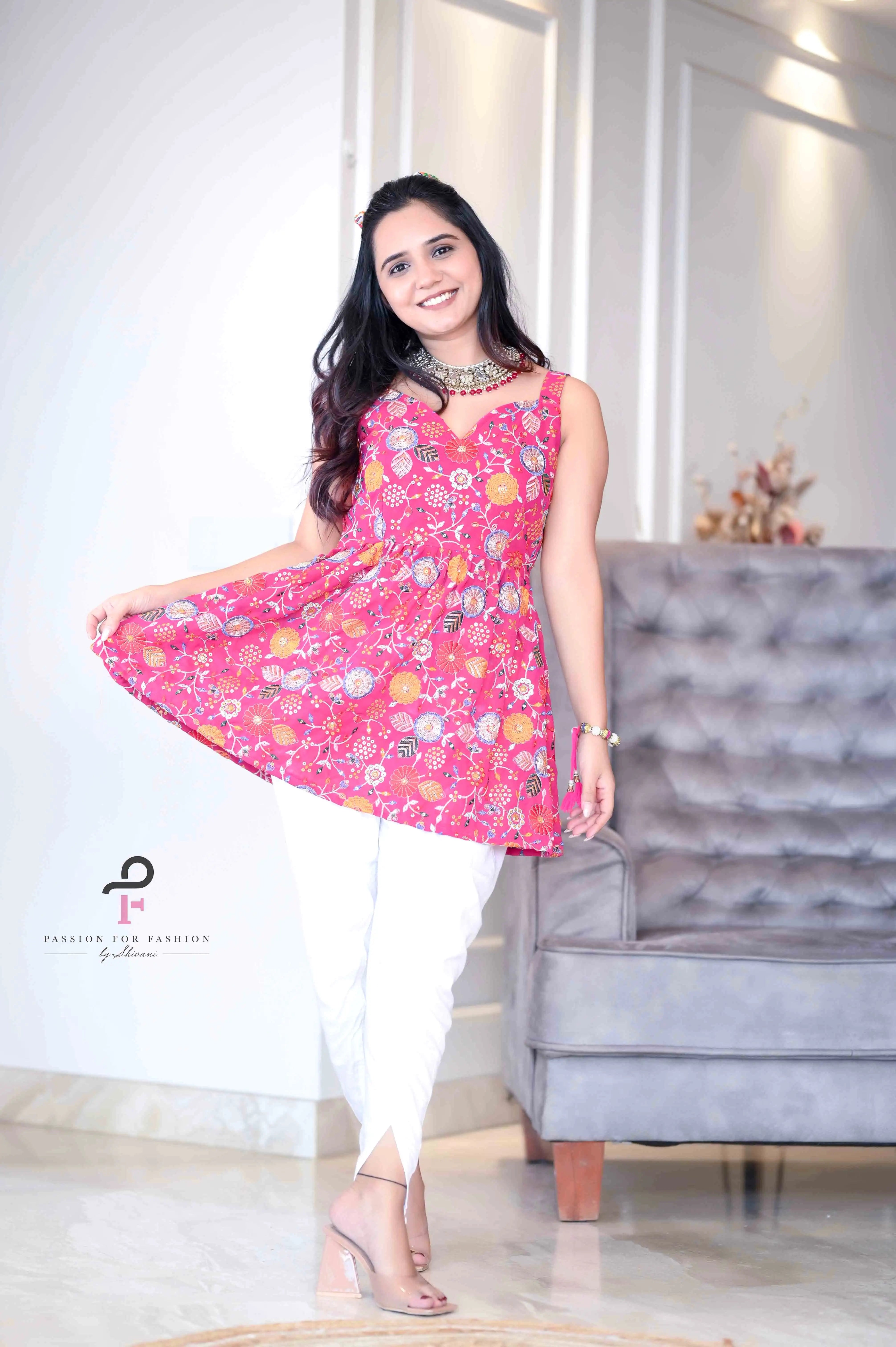 Rosy Pink Gulnaz Embroidered Peplum