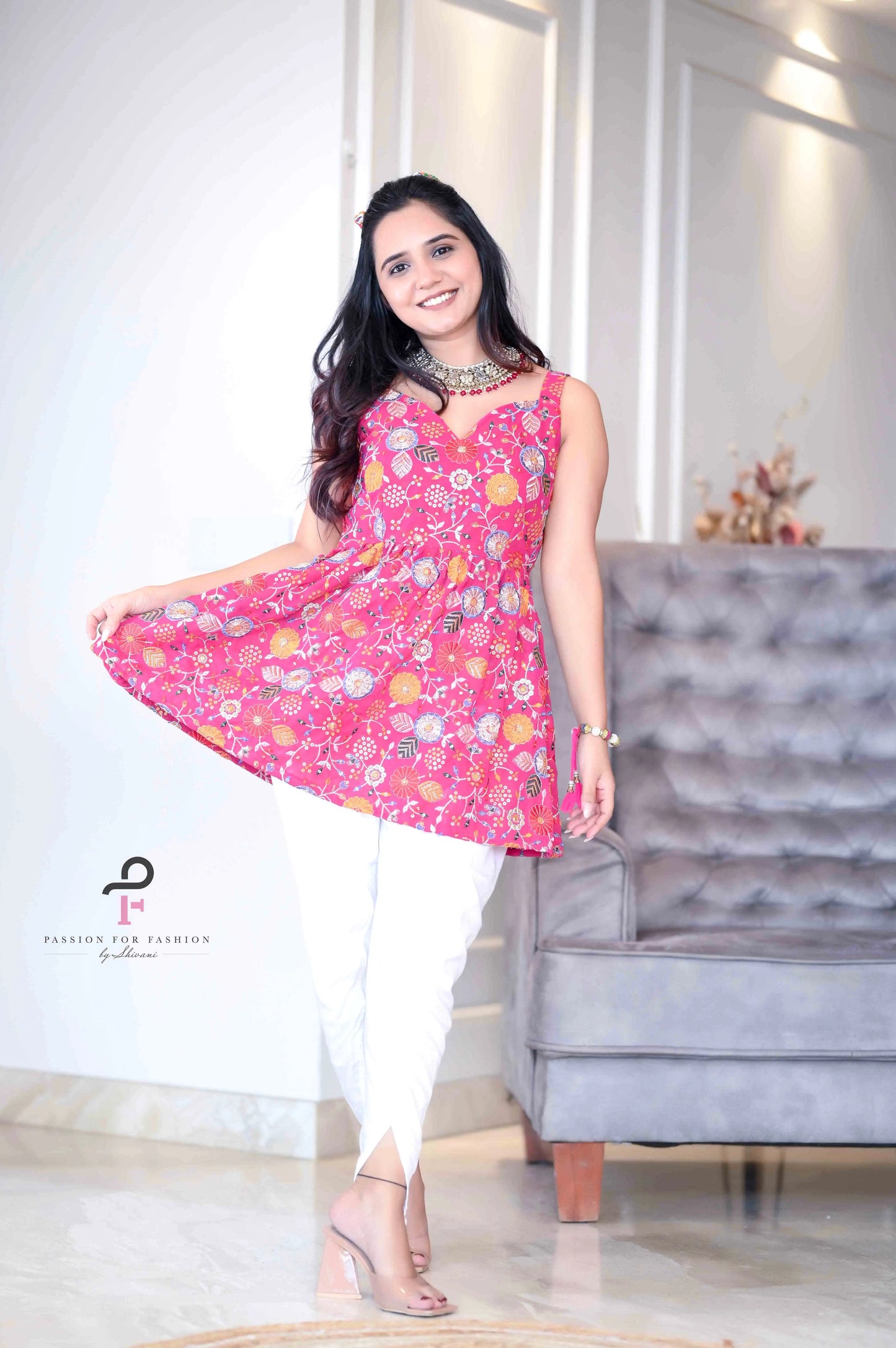 Rosy Pink Gulnaz Embroidered Peplum
