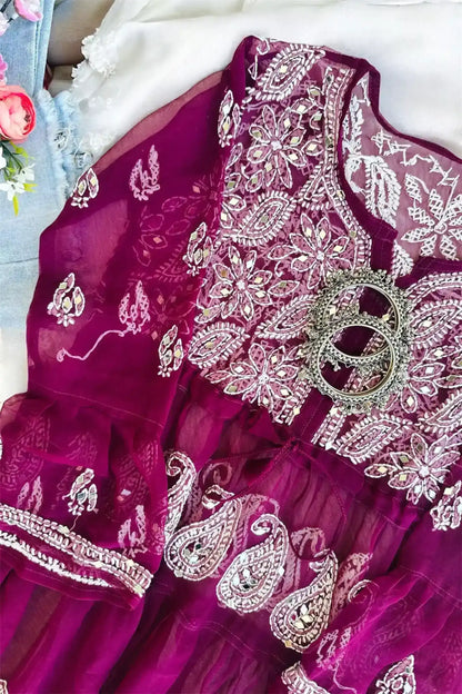 Swati's Plum Wine Noor Mirror Chikankari