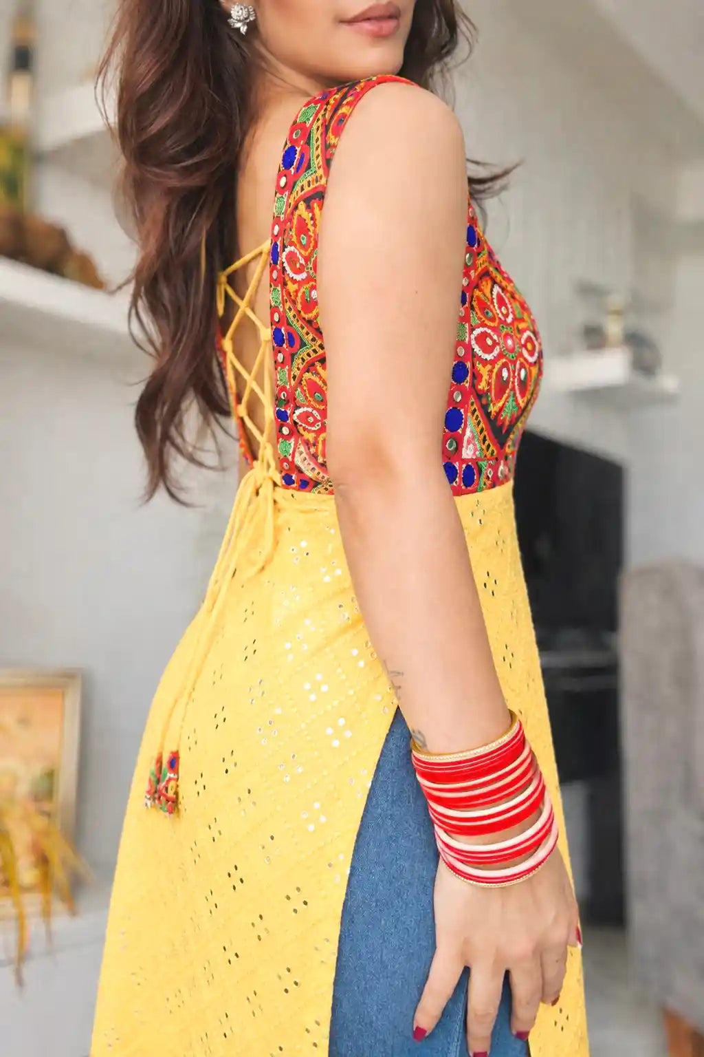 Sunflower Yellow Gulnaz Embroidered Kurta