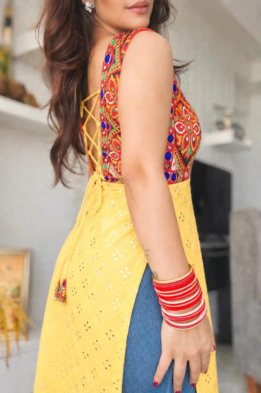 Sunflower Yellow Gulnaz Embroidered Kurta