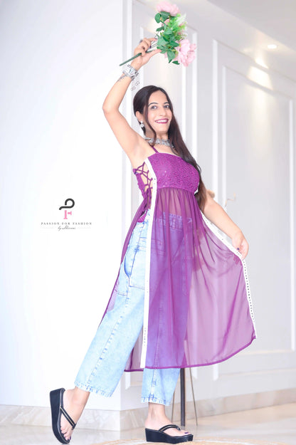 Rosy Wine Gulnaz Embroidered Kurta