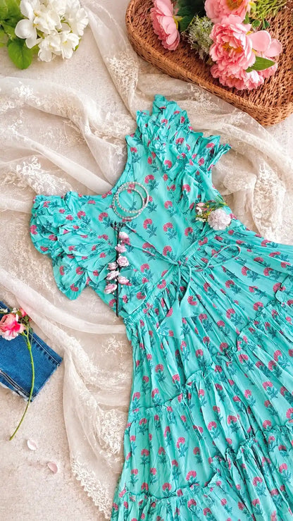 Classic Hand Print Gulnaz Frill Kurta