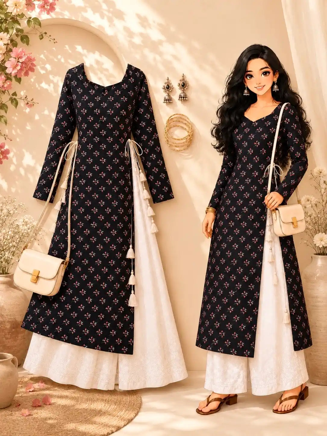 Gulnaz Designer Black Cotton Kurta