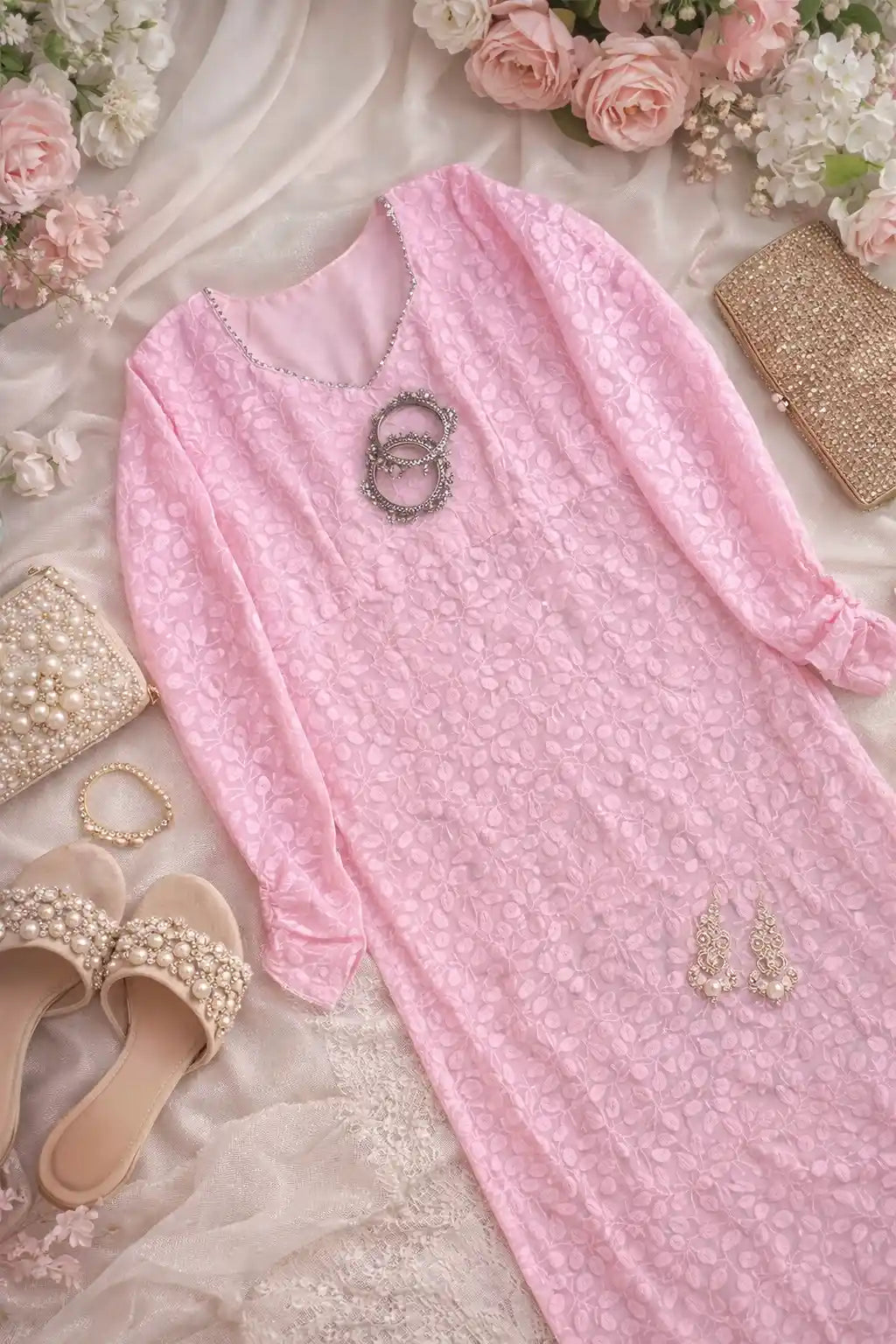 Gulnaz Blush Pink Embroidered Kurta