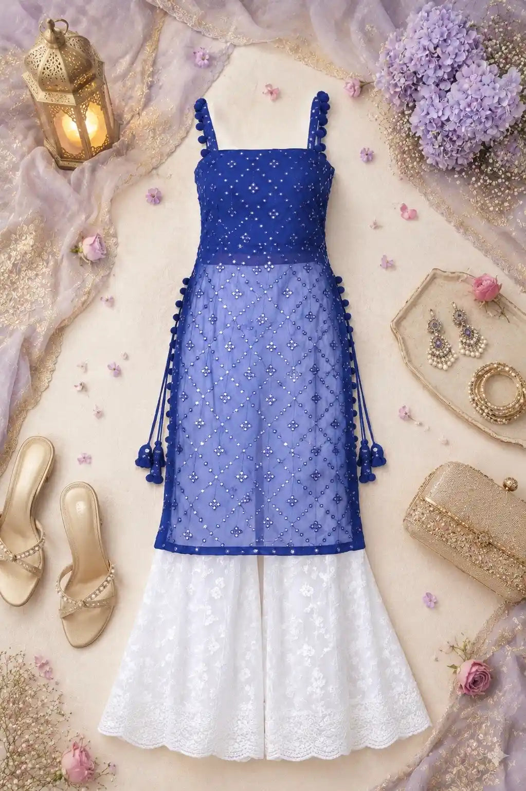 Shimmer Blue Embroidered Gulnaz Kurta