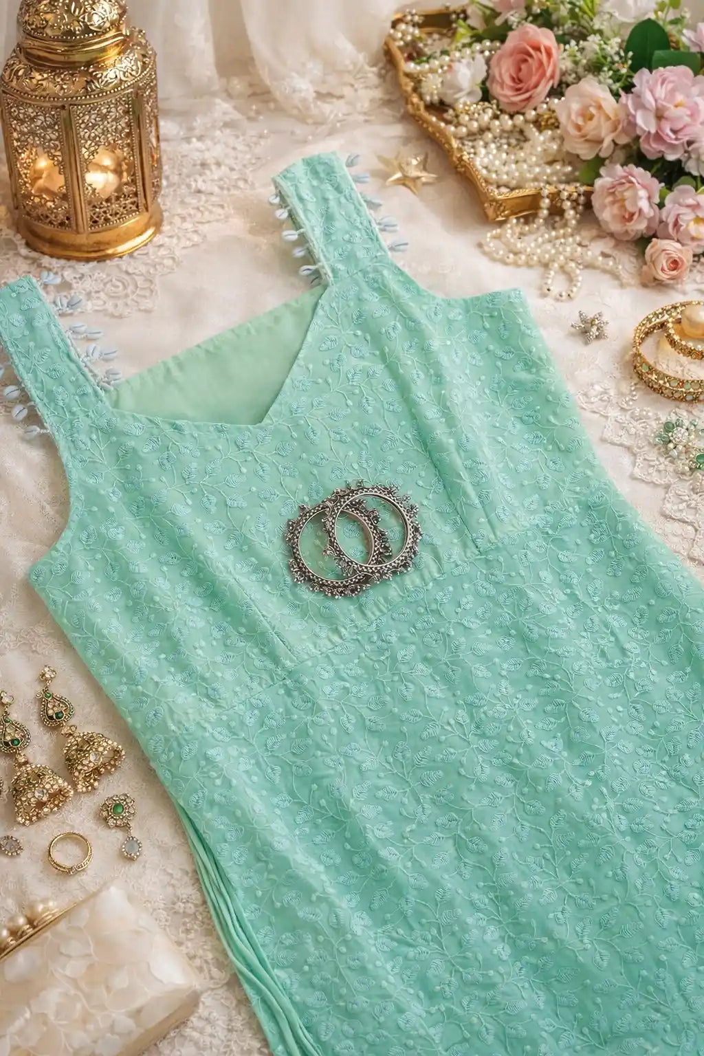 Mint Bloom Shell Gulnaz Kurta