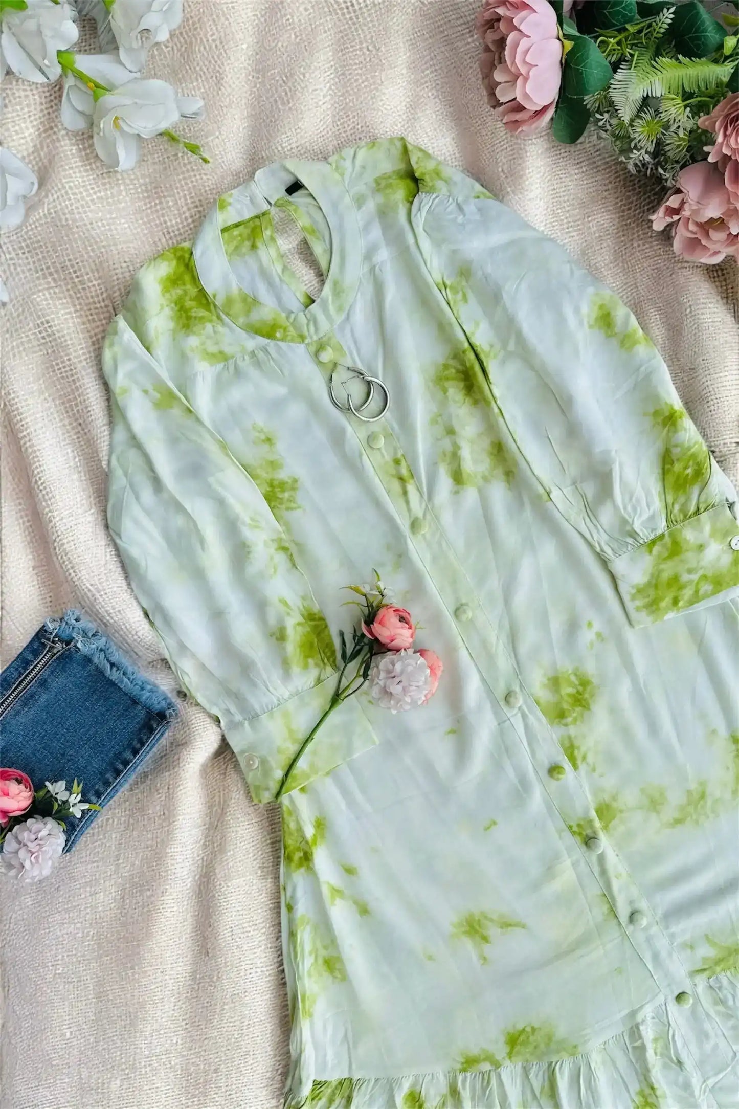 Tie Dye Green Frill Twirl Dress